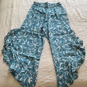 Yireh Hawaii Sumi in Pacific Blue Floral Wide-Leg Pants size Large NWOT